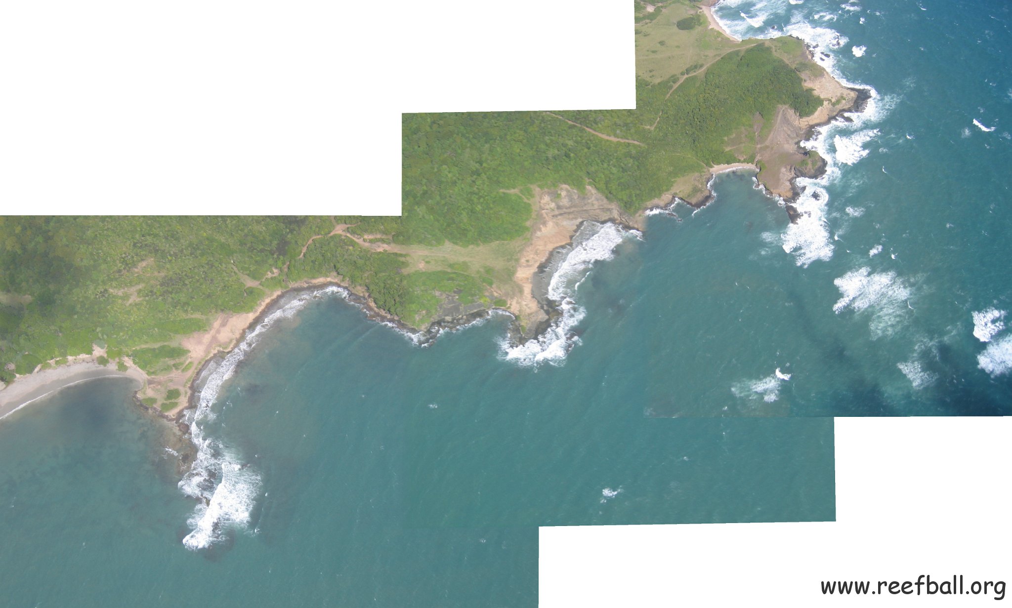 beachzones.jpg - Cap Development in St. Lucia merged aerial photos showing "Hotel" (left) "Condominiums" (Center), Hidden Beach (right) and Donkey Beach (upper right)