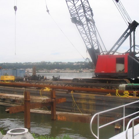 Barge and crane Barge and crane